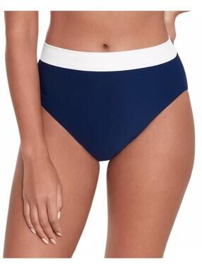 70$ Lauren Ralph Lauren Banded High Waist Bikini Bottoms Women's Size 6 Blue